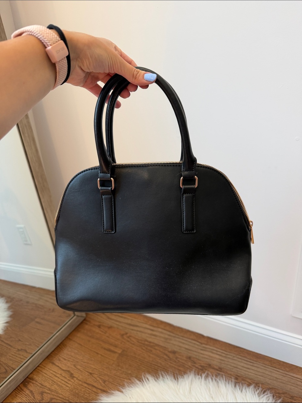 a new day Black Double-Handle Satchel with Gold Hardware